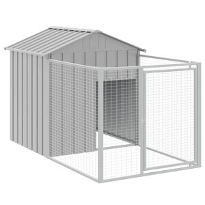 vidaXL Casota para c&atilde;es com parque a&ccedil;o galvanizado cinzento-claro