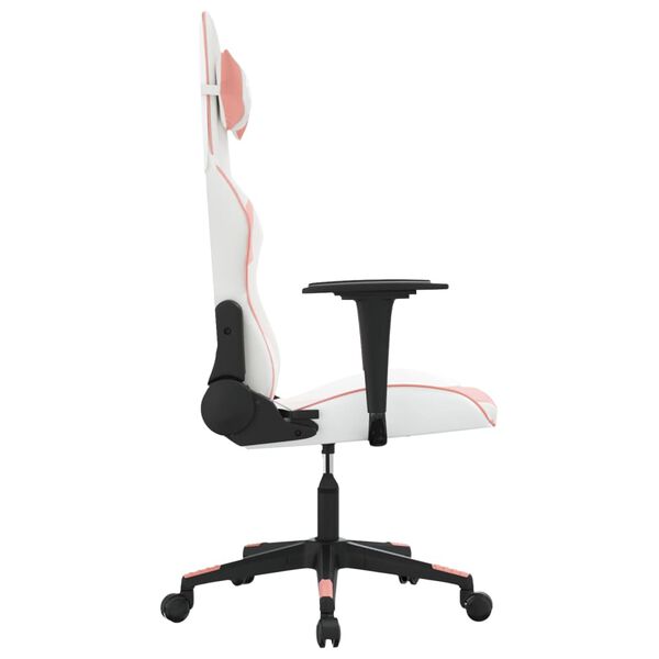 vidaXL Cadeira gaming couro artificial branco e rosa