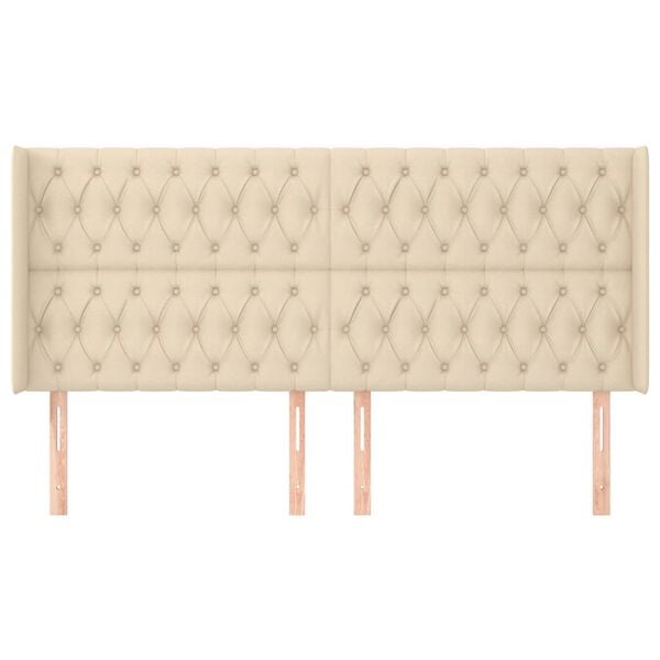 vidaXL Cabeceira de cama c/ abas tecido 203x16x118/128 cm creme