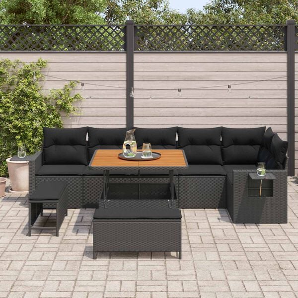 vidaXL Conjunto de Sof&aacute; de Jardim 9 pcs Preto vime PE