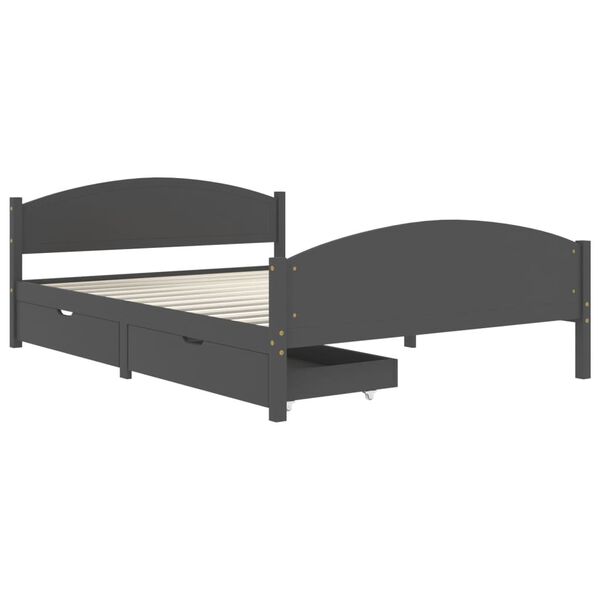 vidaXL Estrutura cama c/ 2 gavetas 140x200cm pinho maci&ccedil;o cinza-escuro