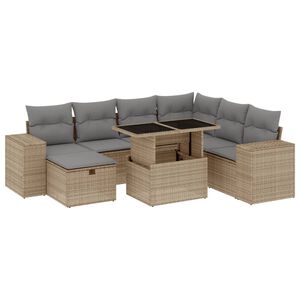 vidaXL 8 pcs conjunto de sof&aacute;s p/ jardim com almofad&otilde;es vime PE bege