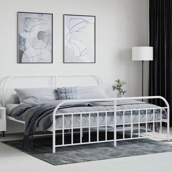 vidaXL Estrutura de cama com cabeceira e p&eacute;s 200x200 cm metal branco