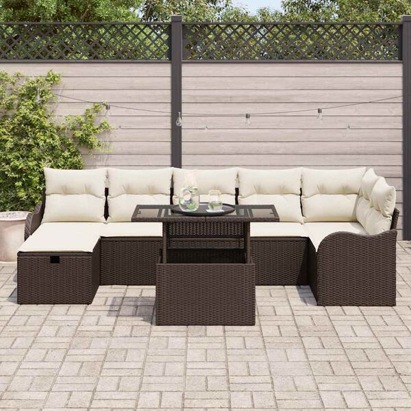 vidaXL Conjunto de Sof&aacute; de Jardim 8 pcs Castanho Rattan Sint&eacute;tico