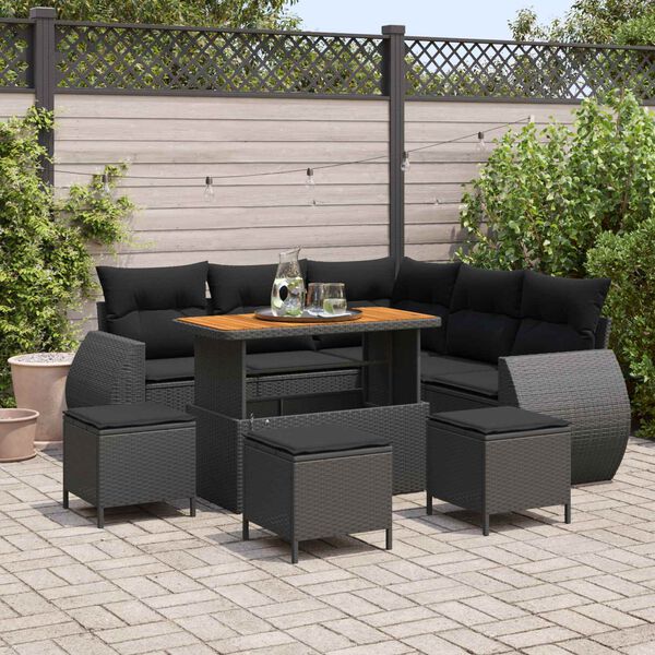 vidaXL Conjunto de Sof&aacute; de Jardim 9 pcs Preto vime PE