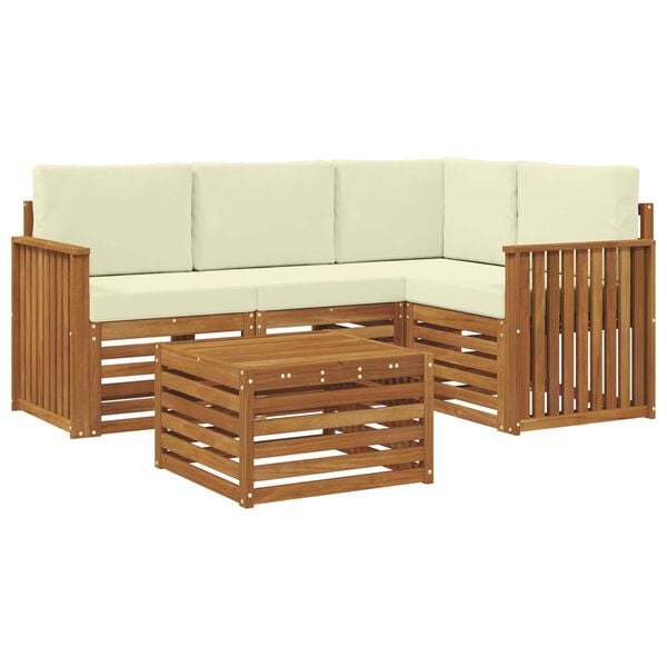 vidaXL Conjunto de Sof&aacute;s para Exterior 5 pcs Natural e Creme
