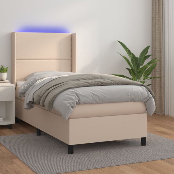 vidaXL Cama box spring c/colch&atilde;o/LED 100x200cm couro artif. cappuccino