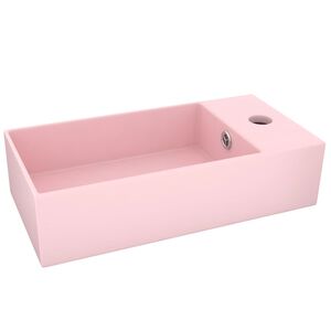 vidaXL Lavat&oacute;rio WC c/ extravasamento cer&acirc;mica rosa mate