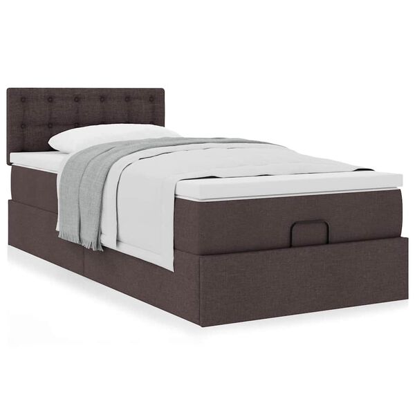 vidaXL Estrutura cama otomana colch&atilde;o 90x190 cm tecido castanho escuro