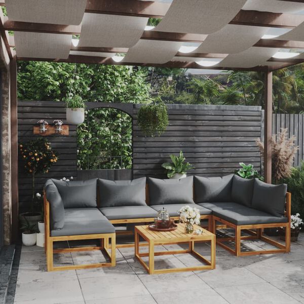 vidaXL 7 pcs conjunto lounge de jardim com almofad&otilde;es ac&aacute;cia maci&ccedil;a