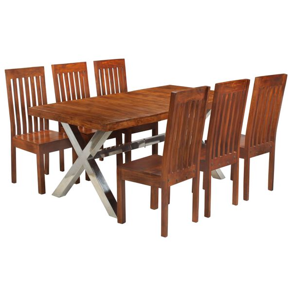 vidaXL Conjunto mesa de jantar 7 pcs madeira de ac&aacute;cia maci&ccedil;a
