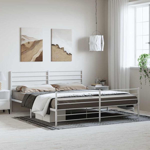 vidaXL Estrutura de cama com cabeceira e p&eacute;s 193x203 cm metal branco