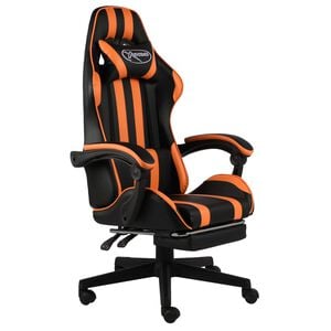 vidaXL Cadeira estilo corrida c/ apoio p&eacute;s couro artif. preto/laranja