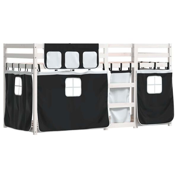 vidaXL Beliche com cortinas 80x200 cm pinho maci&ccedil;o branco e preto