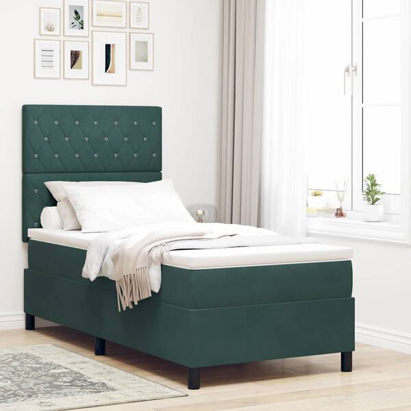 vidaXL Cama Box Spring LED Verde Escuro 100 x 200 cm tecido