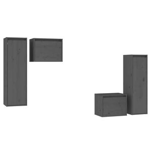 vidaXL M&oacute;veis de TV 4 pcs madeira de pinho maci&ccedil;a cinzento