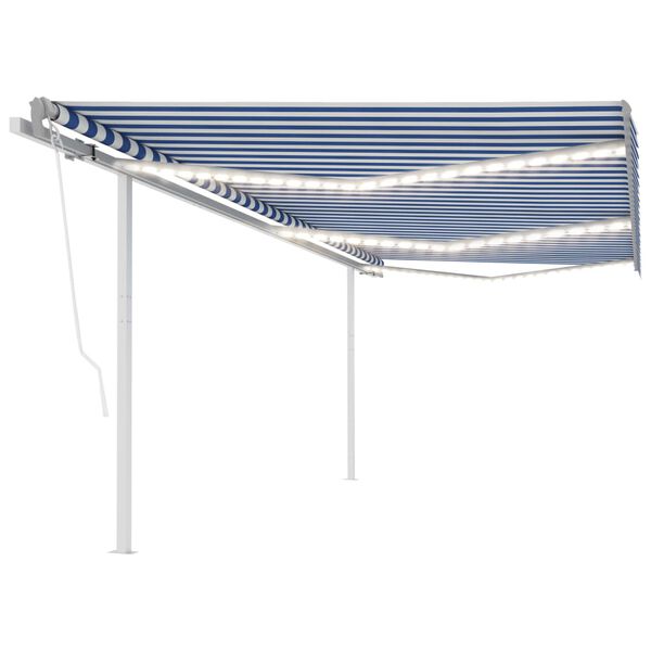vidaXL Toldo retr&aacute;til manual com LED 6x3,5 m azul e branco