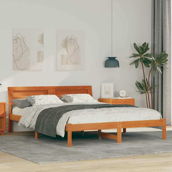 vidaXL Estrutura da Cama com cabeceira Marrom Cera 160 x 200 cm