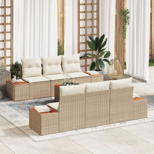 vidaXL Conjunto de Sof&aacute; de Jardim 7 pcs Bege Rattan Sint&eacute;tico
