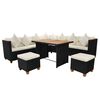 vidaXL 7 pcs conjunto lounge de jardim c/ almofadões vime PE preto