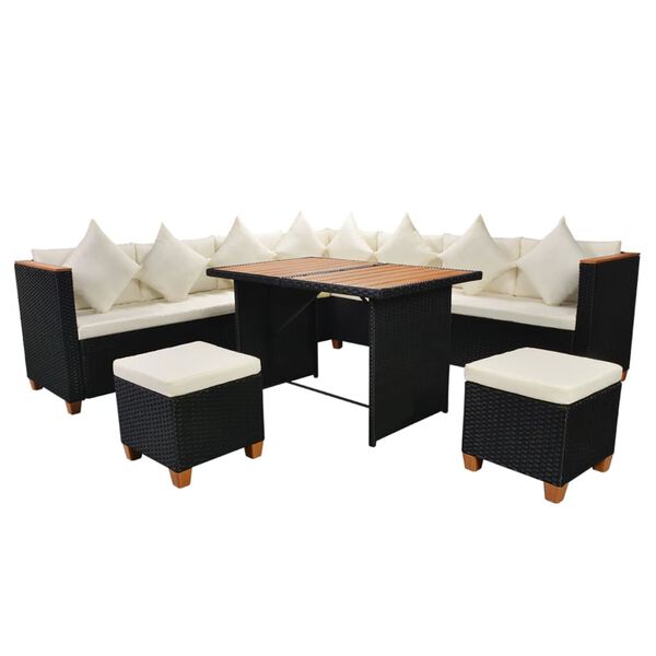 vidaXL 7 pcs conjunto lounge de jardim c/ almofadões vime PE preto