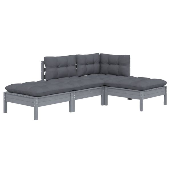 vidaXL 4 pcs conjunto lounge de jardim c/ almofad&otilde;es pinho maci&ccedil;o