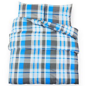 vidaXL Conjunto de capa de edred&atilde;o 140x200 cm algod&atilde;o azul e cinza