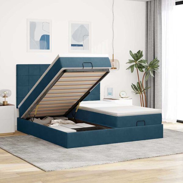 vidaXL Estrutura cama otomana colch&otilde;es 180x200 cm veludo azul escuro