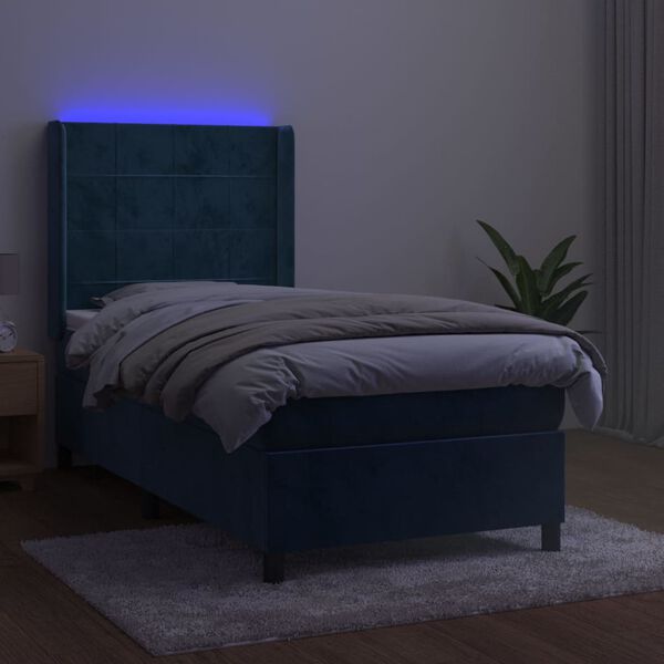 vidaXL Cama box spring c/ colch&atilde;o/LED 80x200 cm veludo azul-escuro