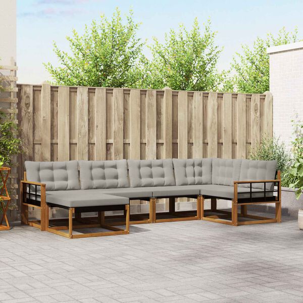 vidaXL Conjunto de Sof&aacute;s para Exterior 6 pcs Cinza Natural e Claro