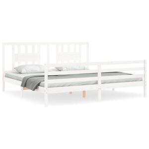 vidaXL Estrutura de cama com cabeceira 200x200cm madeira maci&ccedil;a branco