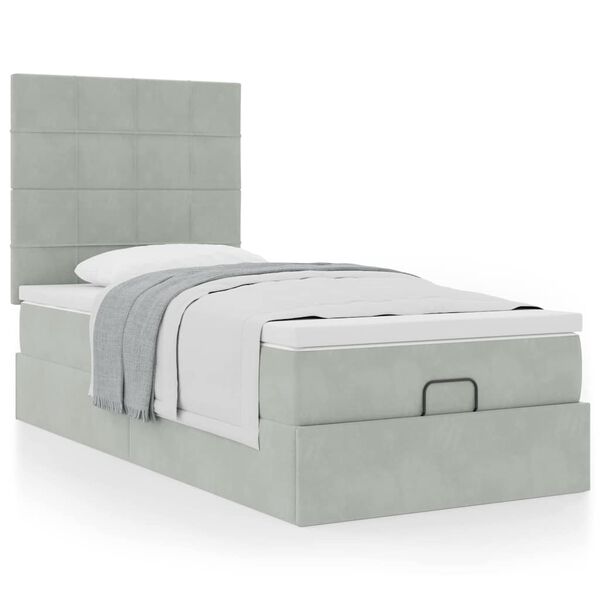vidaXL Estrutura cama otomana colch&otilde;es 80x200 cm veludo cinzento claro