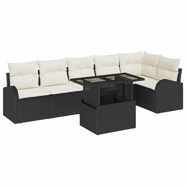 vidaXL Conjunto de Sof&aacute; de Jardim 7 pcs Preto e creme vime PE