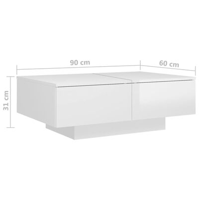 vidaXL Mesa de centro 90x60x31 cm contraplacado branco brilhante