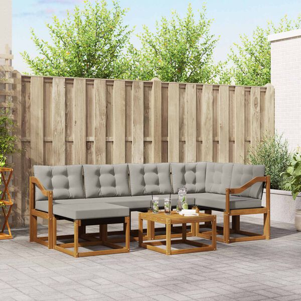 vidaXL Conjunto de Sof&aacute;s para Exterior 7 pcs Cinza Natural e Claro