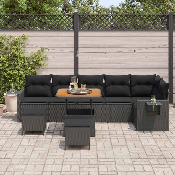 vidaXL Conjunto de Sof&aacute; de Jardim 9 pcs Preto vime PE