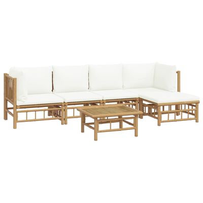vidaXL 6 pcs conjunto lounge de jardim bambu c/ almofadões branco nata