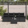 vidaXL Conjunto de Sof&aacute;s com almofada 5 pcs Preto vime PE