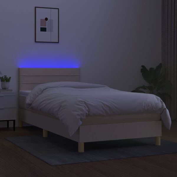 vidaXL Cama box spring c/ colch&atilde;o e LED 90x190 cm tecido cor creme