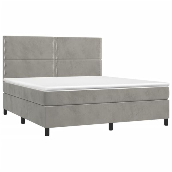 vidaXL Cama box spring c/ colch&atilde;o/LED 160x200 cm veludo cinzento-claro