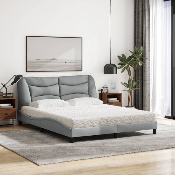 vidaXL Cama com colch&atilde;o Hvar 160x200 cm tecido cinzento-claro