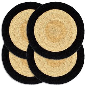 vidaXL Individuais de mesa 4 pcs juta e algod&atilde;o 38 cm natural e preto