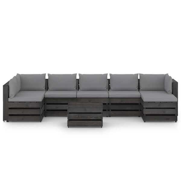 vidaXL 8 pcs conj. lounge jardim c/ almofad&otilde;es madeira impreg. cinza