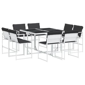 vidaXL 9 pcs conj. de jantar p/ jardim c/ almofad&otilde;es textilene branco