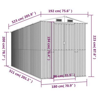 vidaXL Abrigo de jardim 192x523x223 cm aço galvanizado castanho