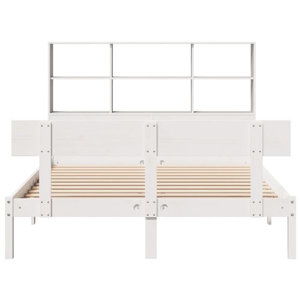 vidaXL Cama com estante sem colch&atilde;o 120x190 cm pinho maci&ccedil;o branco