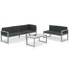 vidaXL Conjunto lounge p/ jardim com almofadas 3 pcs alumínio preto