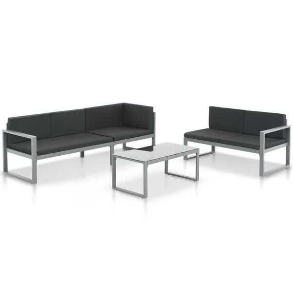 vidaXL Conjunto lounge p/ jardim com almofadas 3 pcs alumínio preto