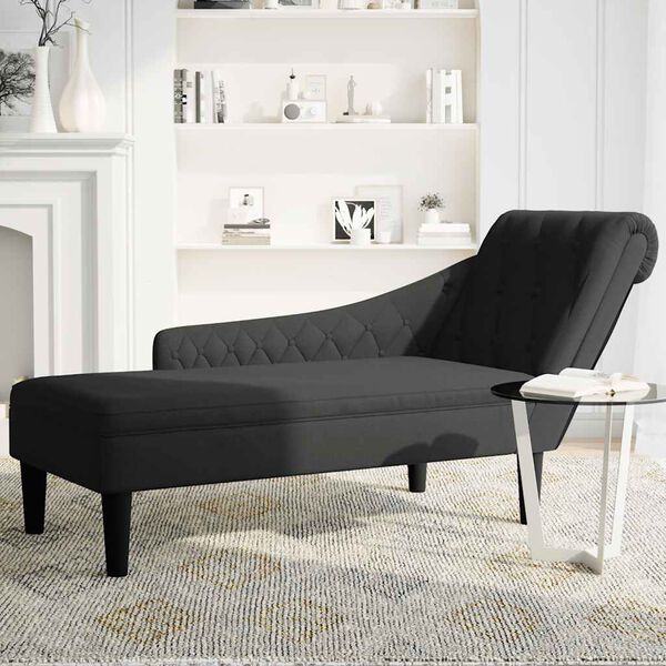 vidaXL Chaise lounge c/ almofada/apoio de braços direito tecido preto