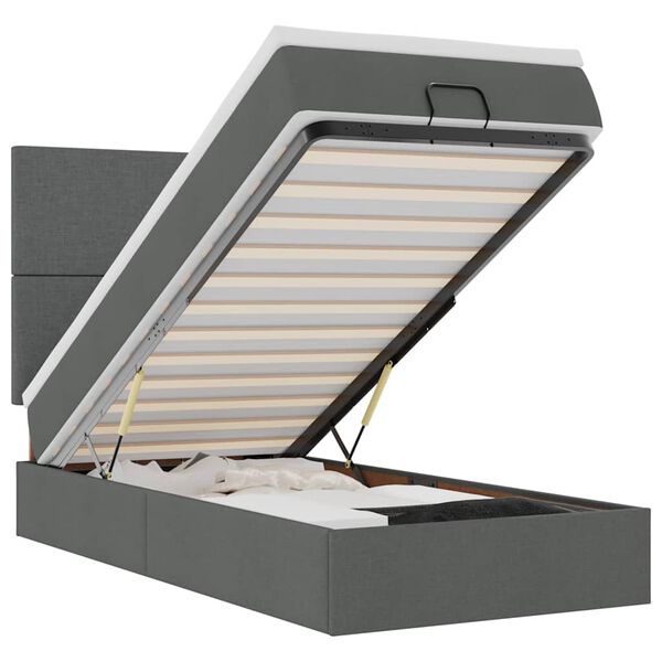 vidaXL Estrutura cama otomana colch&atilde;o 100x200cm tecido cinzento escuro